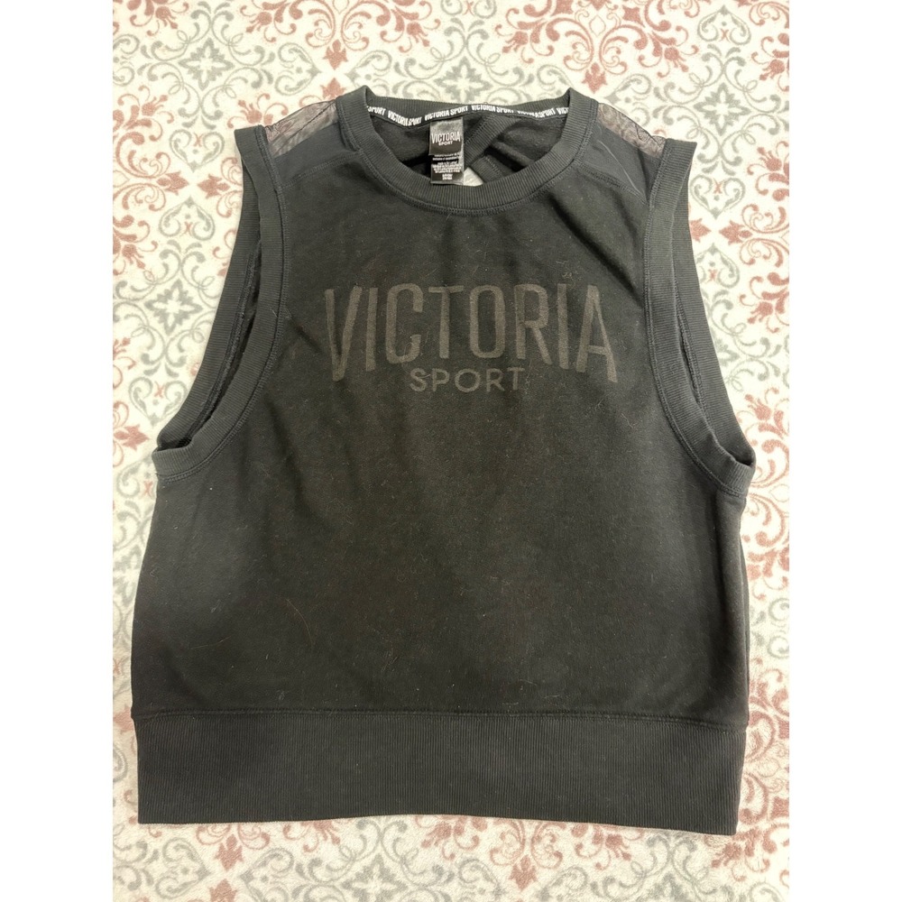 Victoria Sport Womens Black Muscle Tank Top Open Back Mesh Logo Small